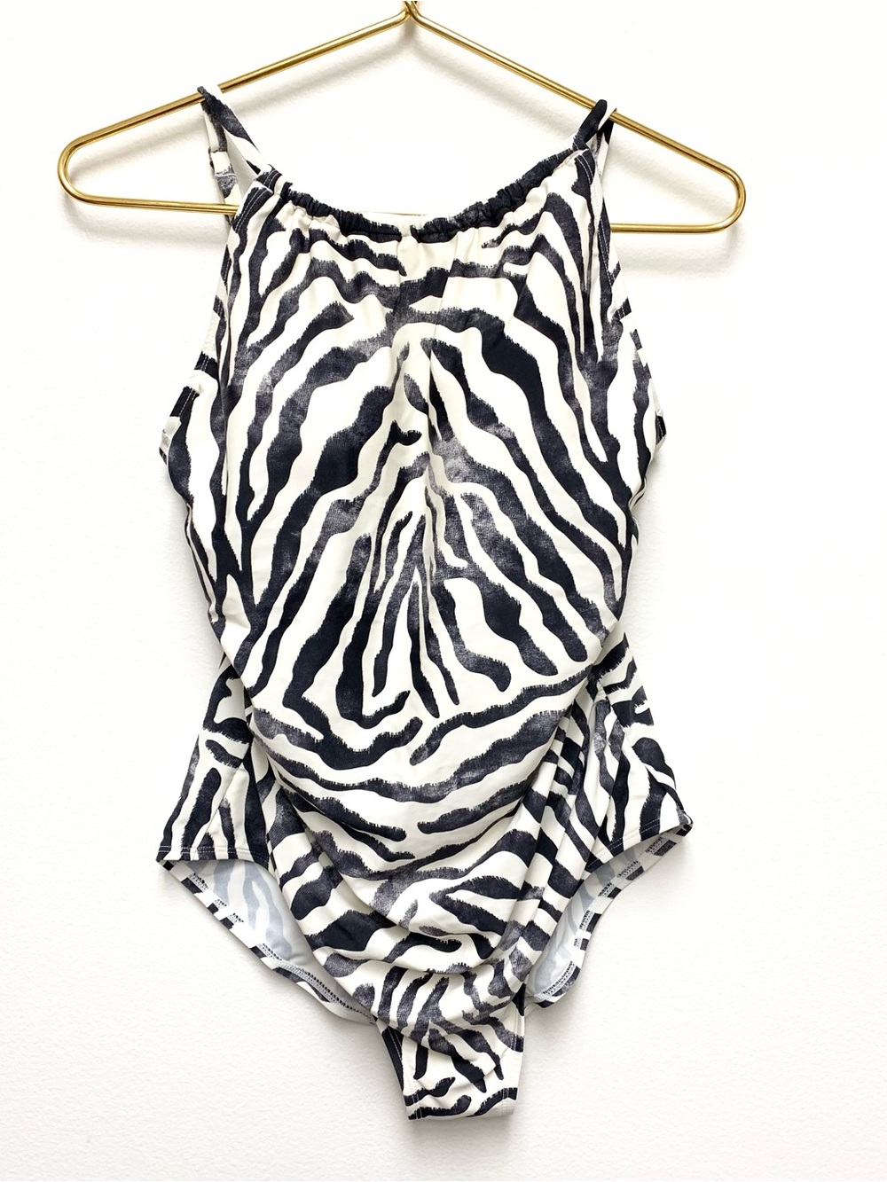 Jantzen Zebra High Neck Halter One Piece Swimsuit Size 12 Tummy Control Shaping